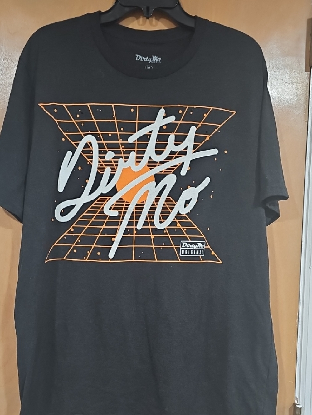 Men’s Black Short-Sleeve Graphic Tee with Orange & White Print
